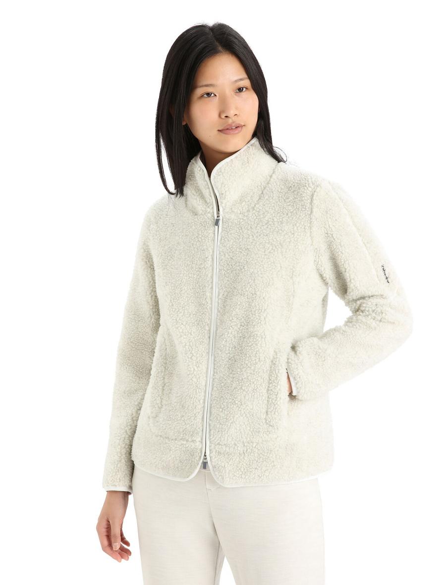 Sweat À Capuche Icebreaker RealFleece™ Merino High Pile Long Sleeve Zip Femme Blanche | FR 1663JPQJ